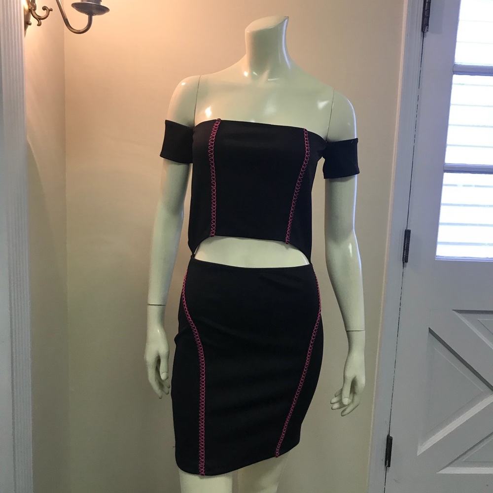 W Black & Pink Stitch Dress